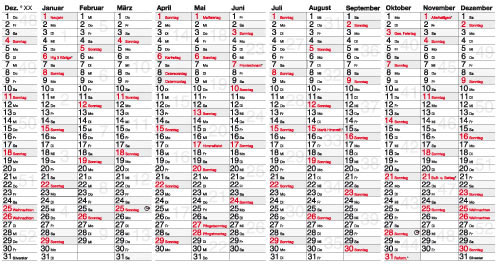 Kalender-A-12-D / 13 Monate mit Dezember 2011