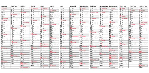 KalenderG 12 Monate + 1Quartal des Folgejahres