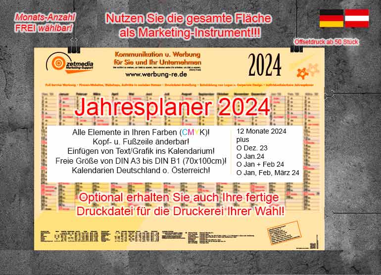 bestellen Sie Ihren Jahresplaner 2024 / Wandkalender 2024