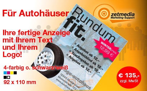 fertiges Anzeige-Layout fuer Autohaeuser